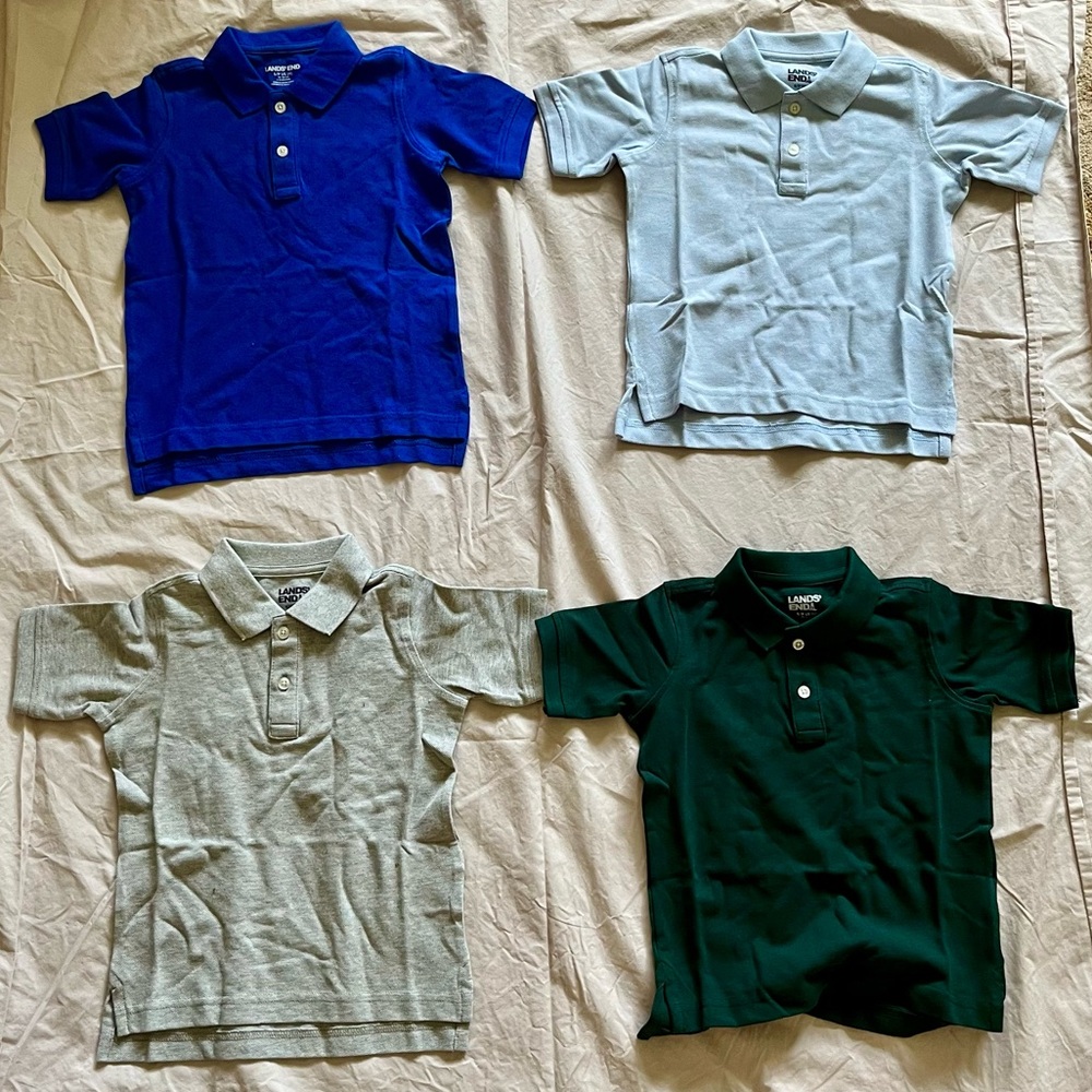 Lands End Uniform Kids Short Sleeve Mesh Polo Shirts Set of 4 NWT - Size S (4)